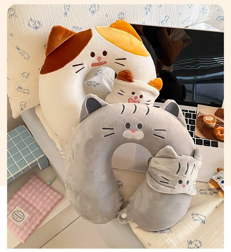 Kedi göz maskeli U şeklı boyun yastığı