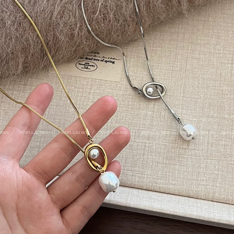 Pearl pendant long sweater chain necklace non-fading premium
