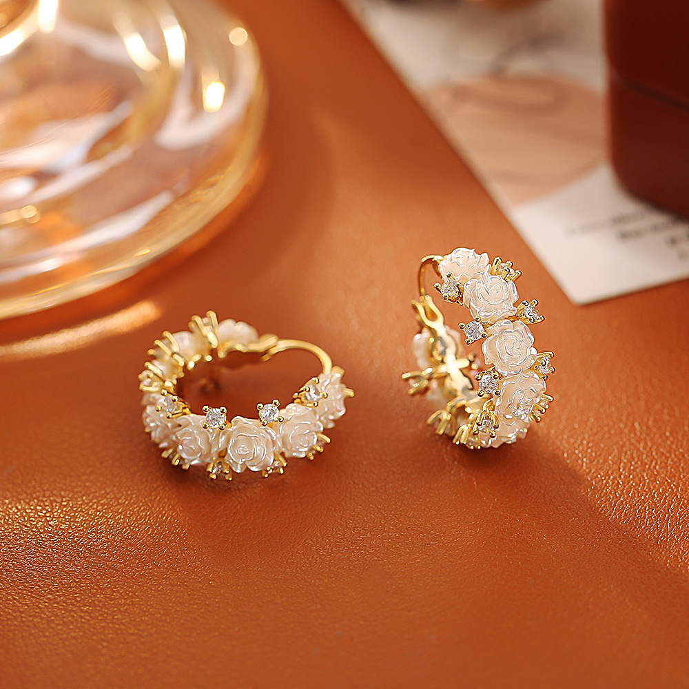 Rose Cubic Zirconia Earrings, Elegant