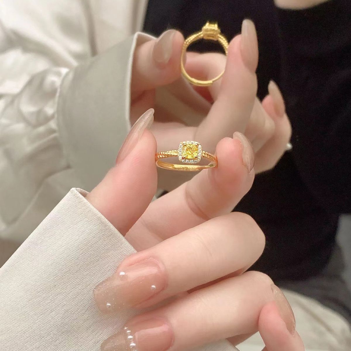 18k gold-plated ring with colorful zircon stones, women's