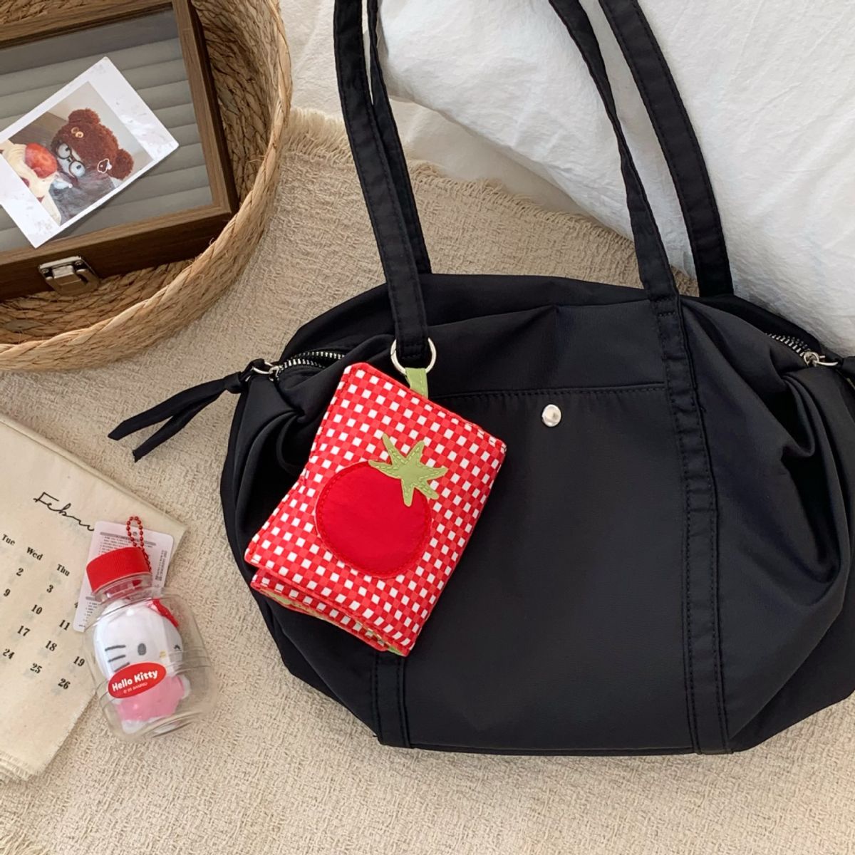 Passport holder, red plaid design, portable mini storage