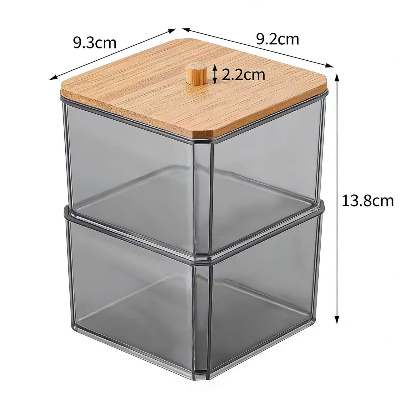 Acrylic Cotton Swab Storage Box, Transparent Gray Stackable Cosmetics Organizer