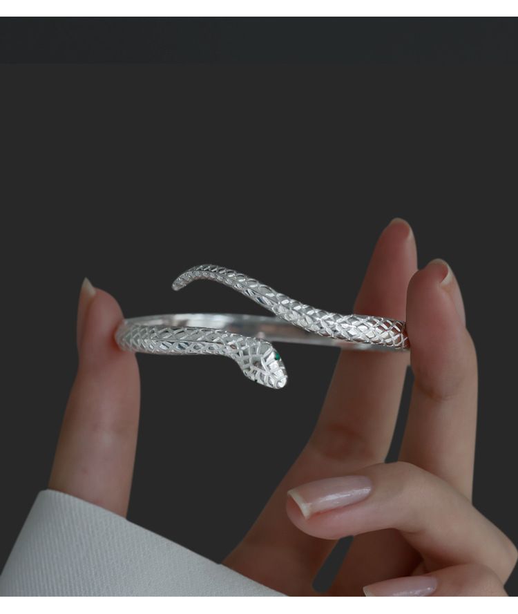 Snake-shaped silver-plated copper bracelet