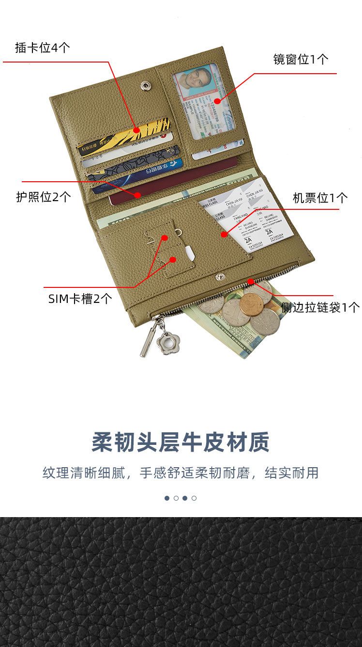 Genuine leather passport holder and wallet, multifunctional
