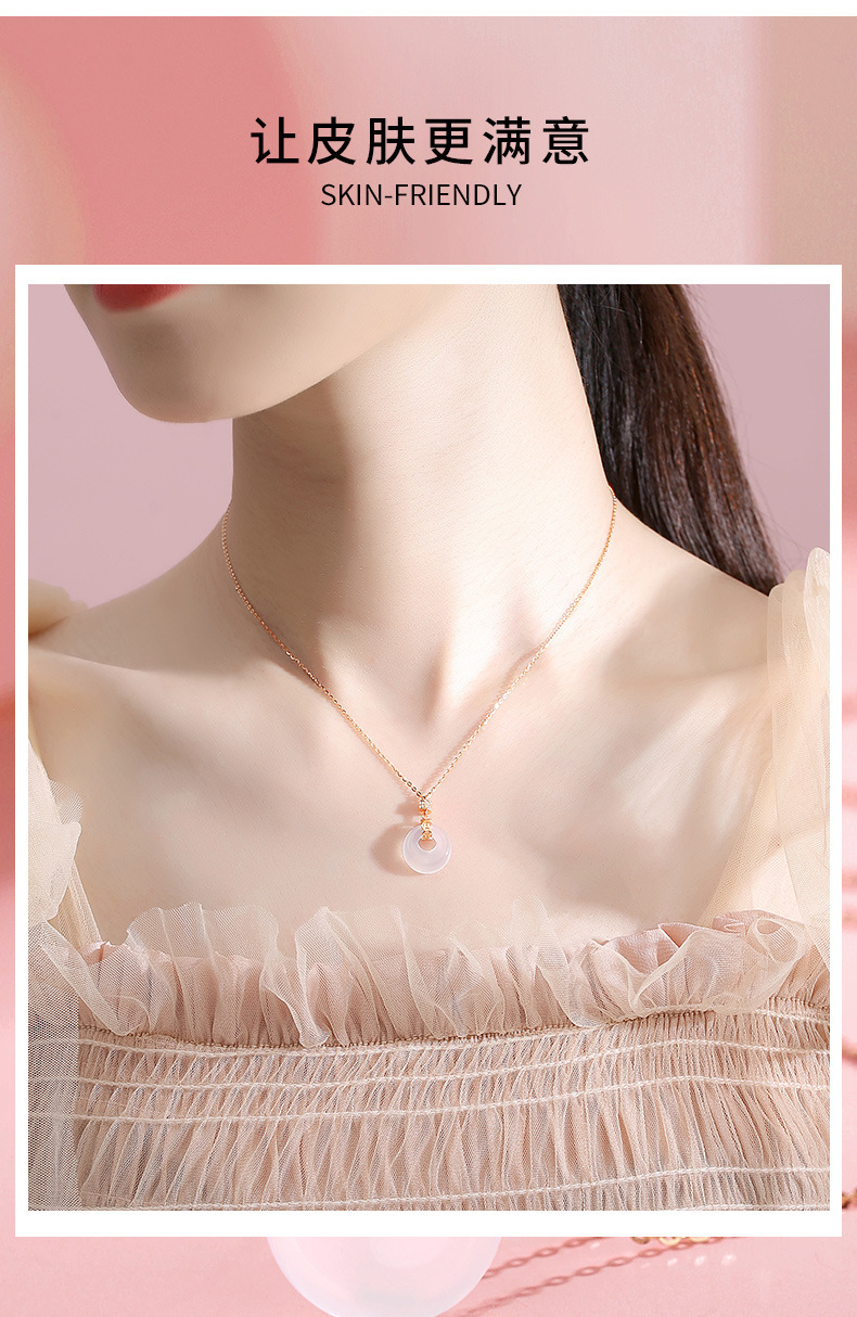 S925 Silver White Chalcedony Necklace, Safety Buckle, Chinese Style
