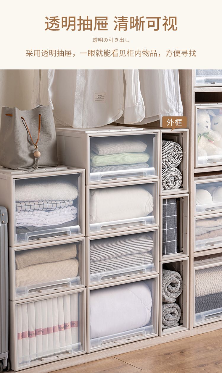 Storage box with drawers, multi-layer, transparent plastic