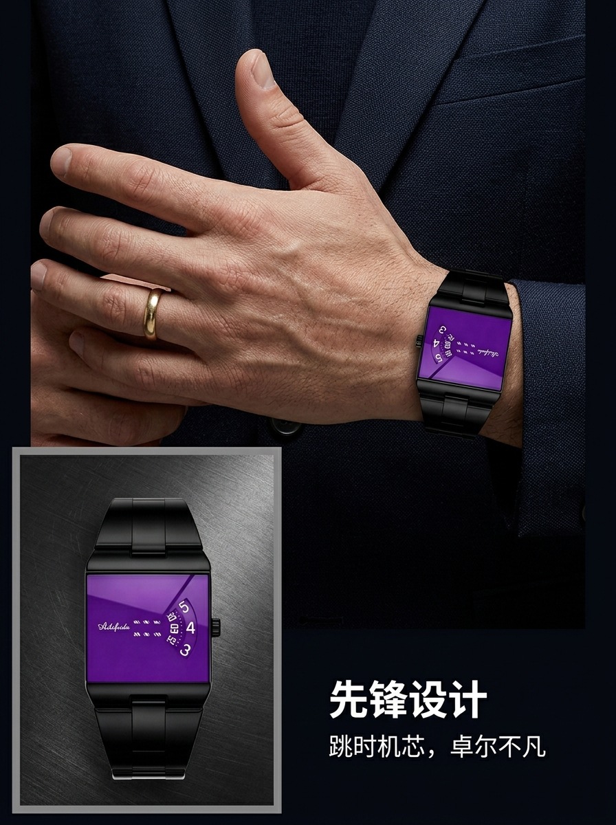 Men's Square Quartz Watch Steel Band Waterproof
