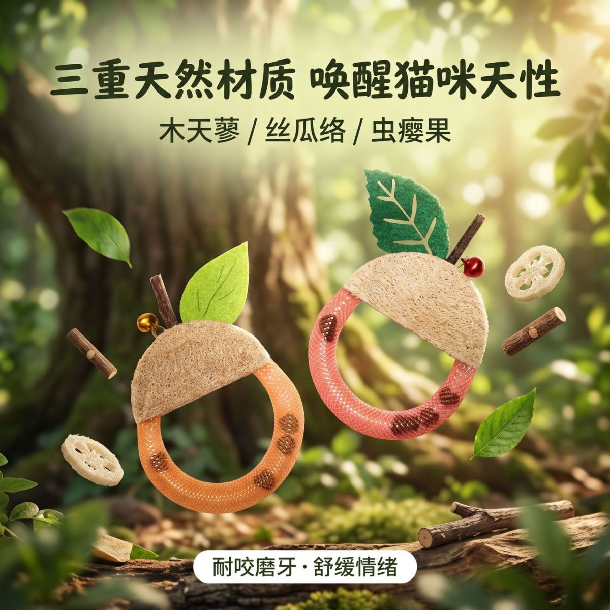 天然丝瓜络猫啃咬玩具木天蓼虫瘿果洁齿磨牙水果造型自嗨解闷用品