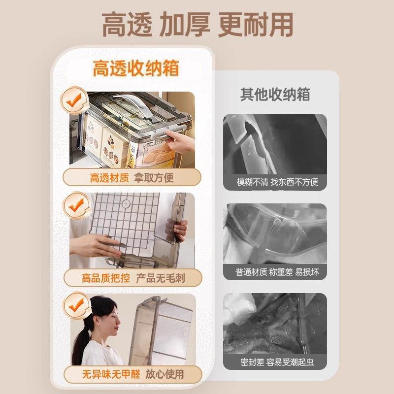 大容量透明收纳箱家用衣柜厚衣物整理箱加厚塑料玩具储物盒