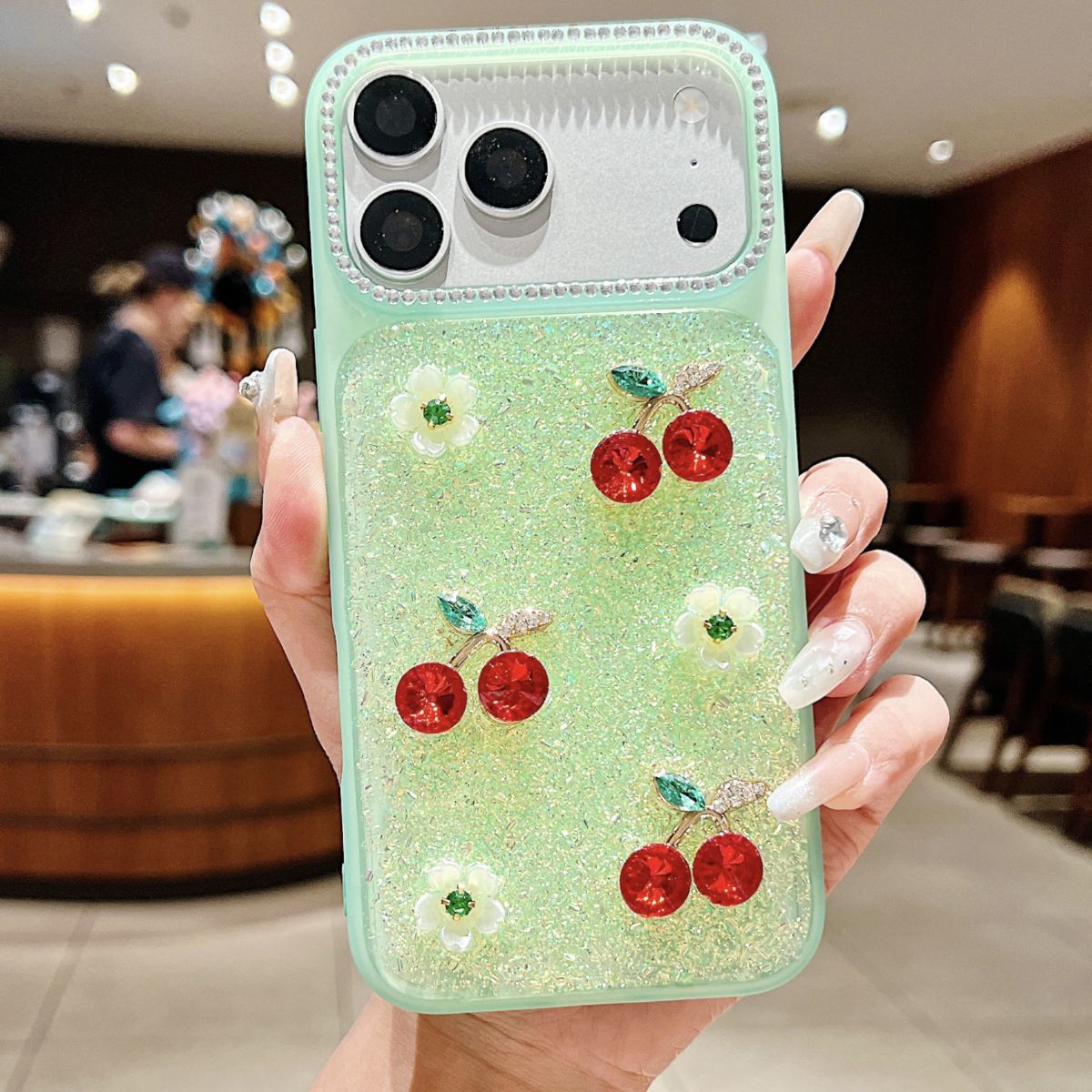 iPhone 18/17 Pro Max case with 3D pearl butterfly design