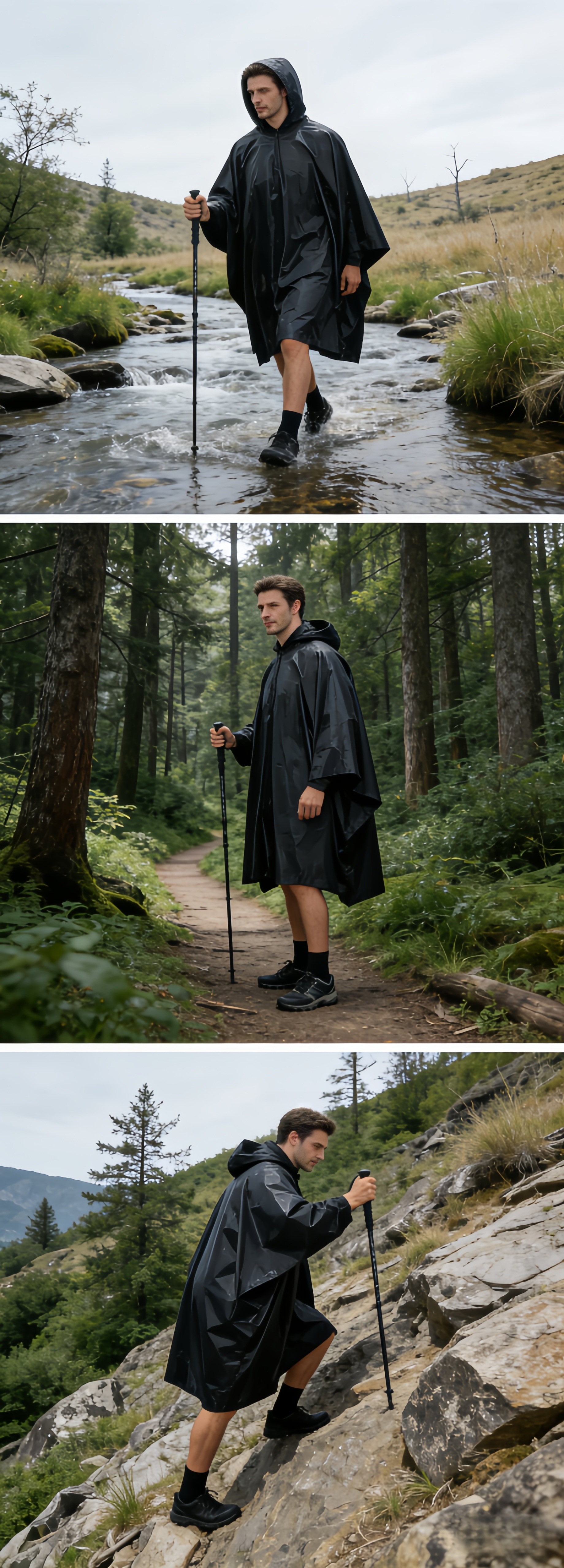 3-in-1 Regenponcho, leicht, Outdoor-Cape