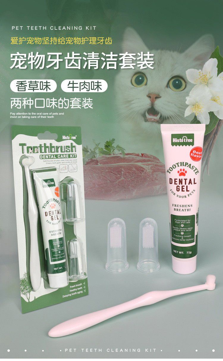 Pet toothpaste and toothbrush set for cats and dogs