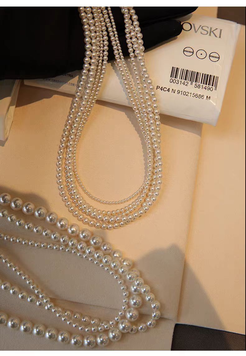 Pearl necklace, women's, double layer, clavicle, delicate chain