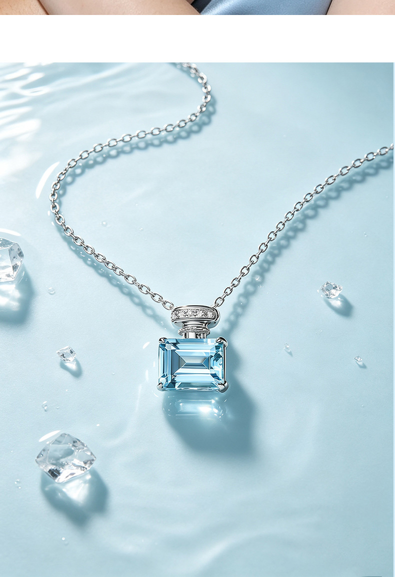S925-Sterlingsilber Aquamarin-Parfümflasche Halskette
