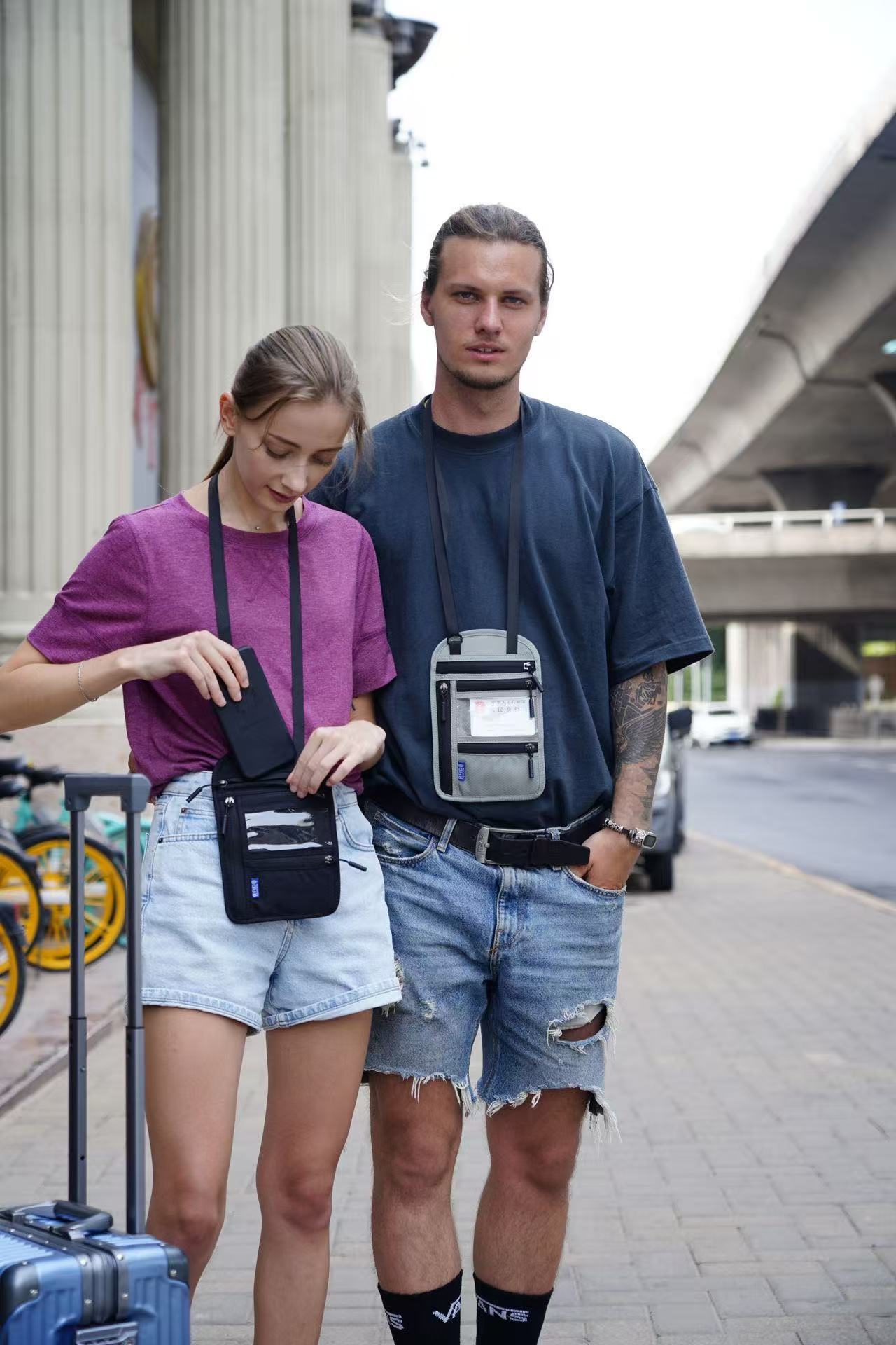RFID neck wallet for travel documents and passport