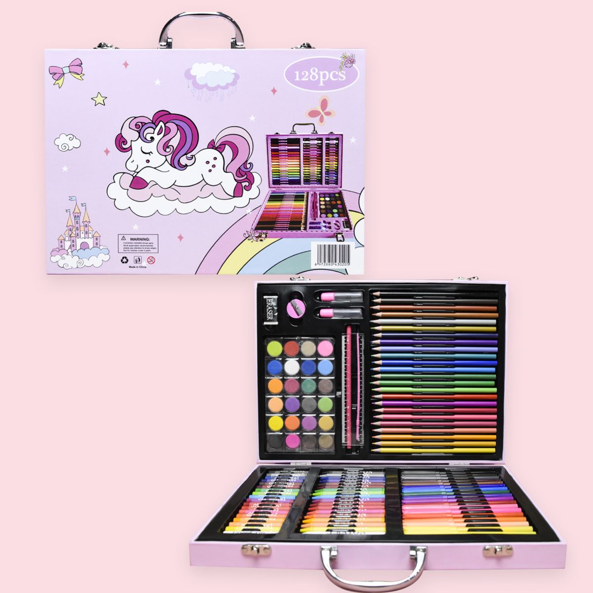 128-piece children's art set, watercolor markers, complete supplies