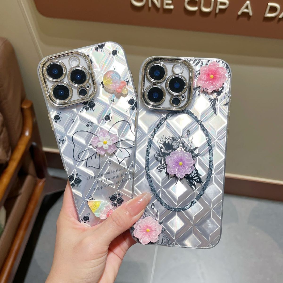 iPhone 17/16 Pro Max case, cute bow lanyard glitter