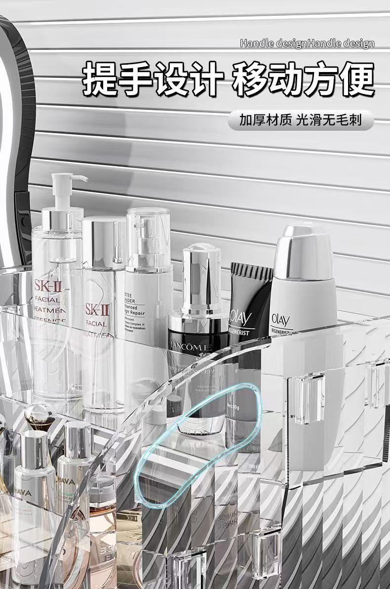 Clear acrylic cosmetics organizer tiered shelf desktop