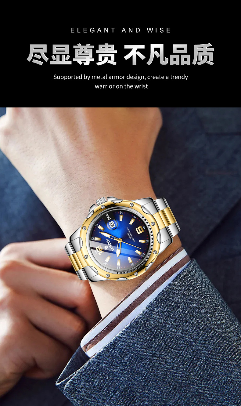 Schweizer Herrenarmbanduhr, wasserdicht Quarz Stahlarmband