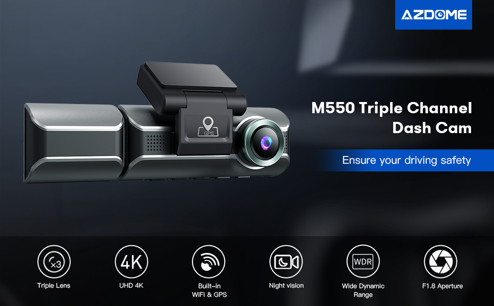 AZDOME araç kamerası üç lens 4K 1080P 1440P GPS