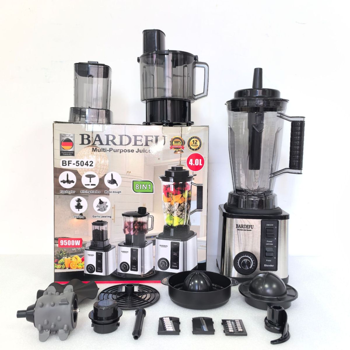 8-in-1 blender, 4L kapasiteli, paslanmaz çelik, ticari