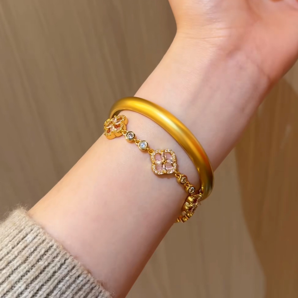 24K gold bracelet, vacuum electroplated, Chinese style solid ring, gift for women
