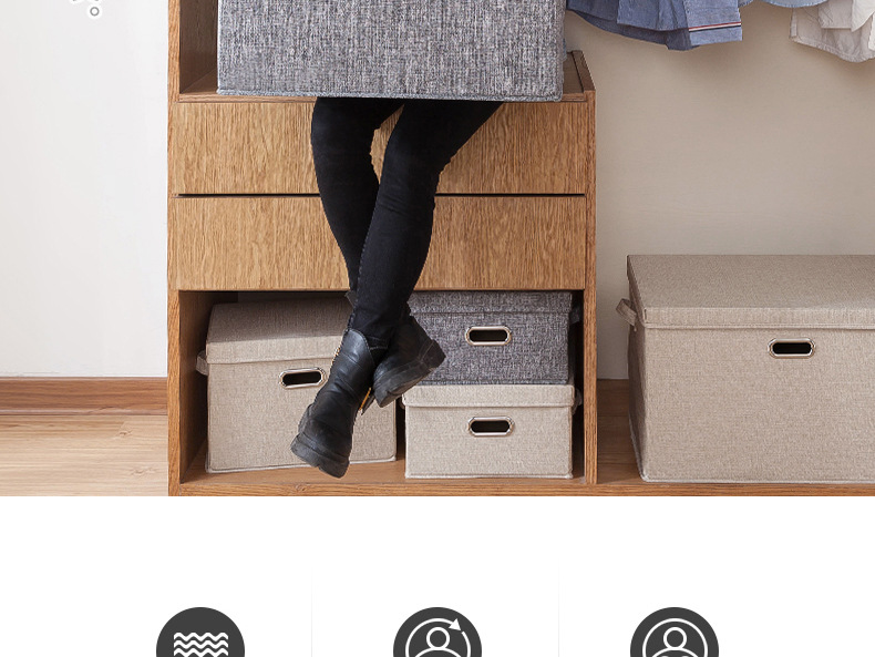 Foldable fabric clothing storage box with lid and drawers