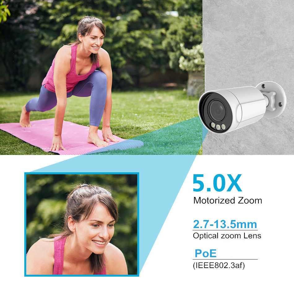 Acarte PoE security camera, 5MP zoom, outdoor
