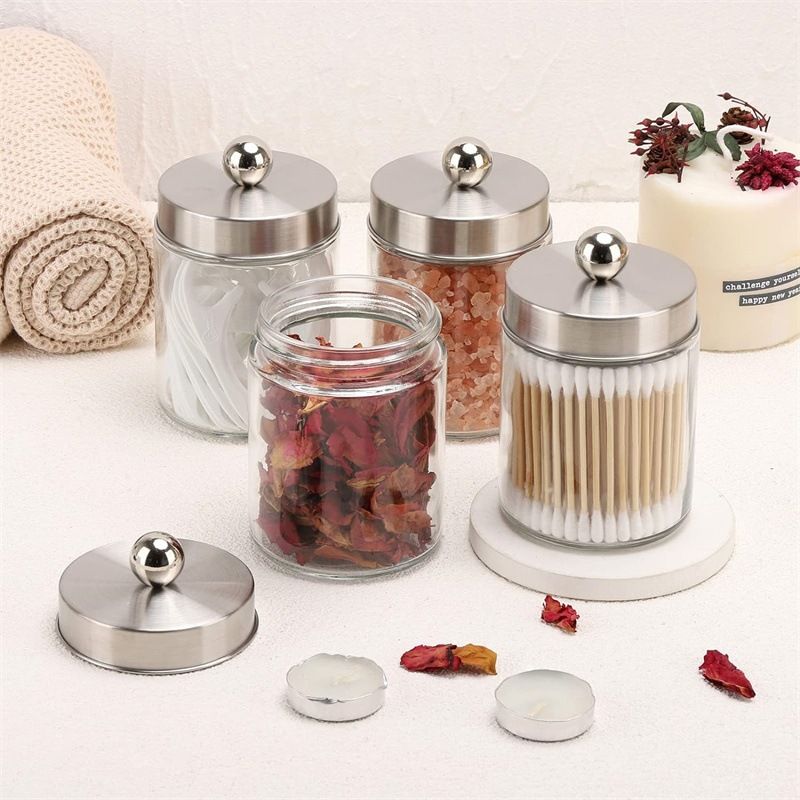Glass bottle bathroom storage set