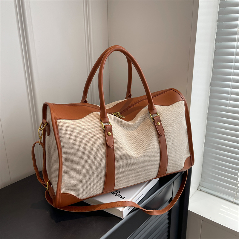 Vintage canvas travel bag for women, color block design