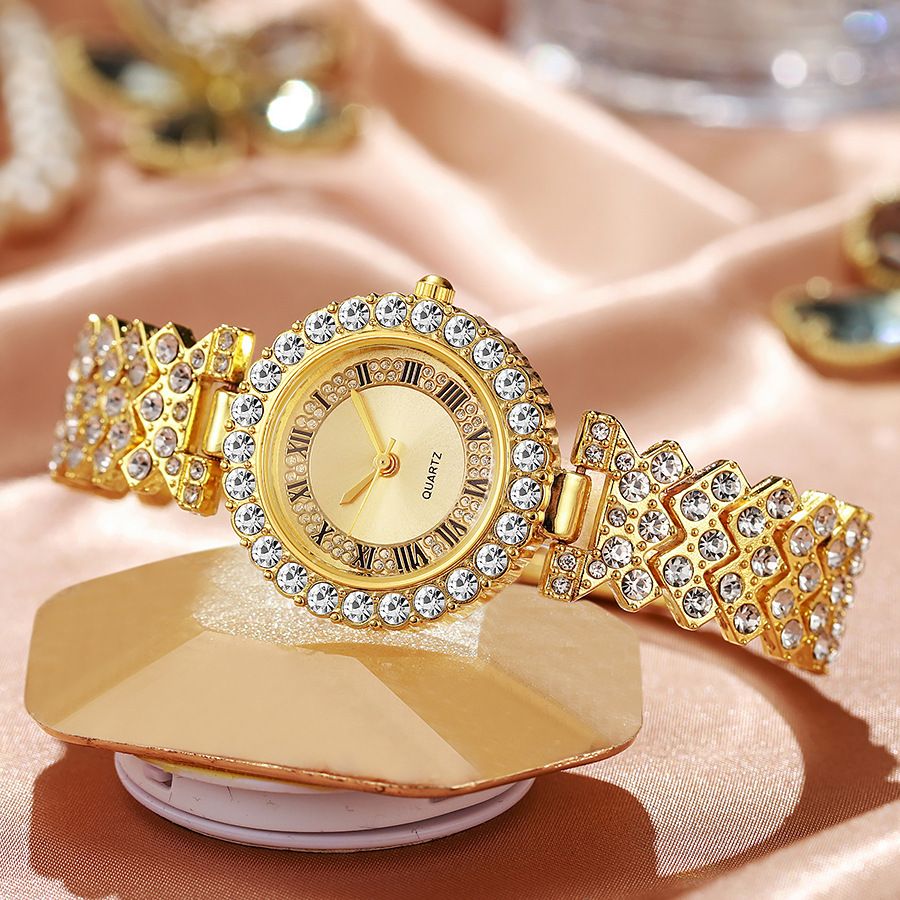 Women's quartz watch with rhinestone detail and Roman numerals