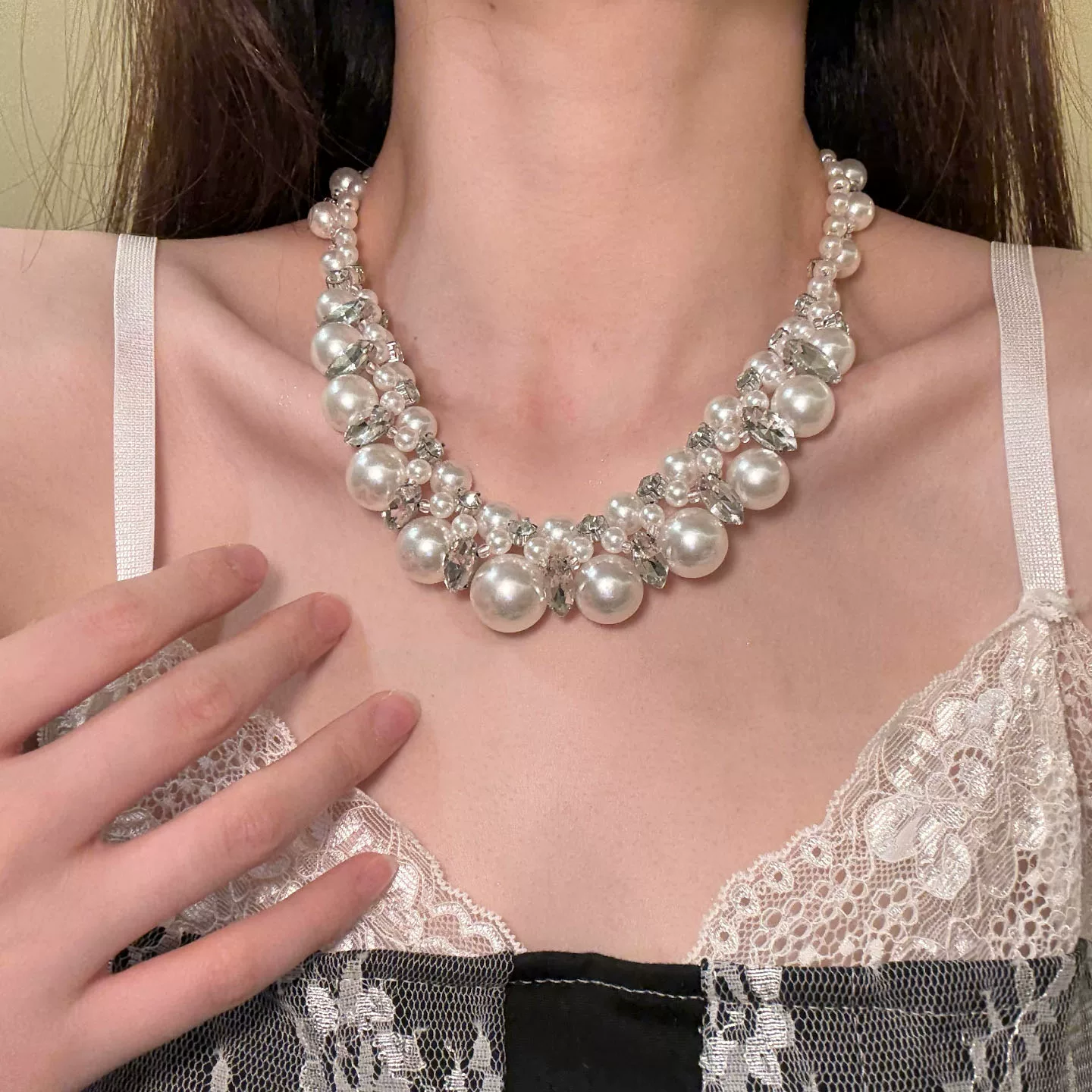 Vintage Schlüsselbein-Kette Luxus Perlen-Halskette Damen