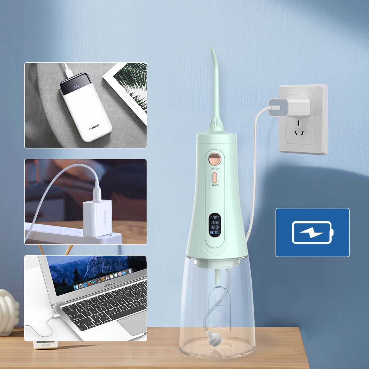 Fabrika doğrudan satış elektrikli diş durulama, ev diş temizleyici, ortodontik özel diş ipi, taşınabilir ağız temizleme aracı