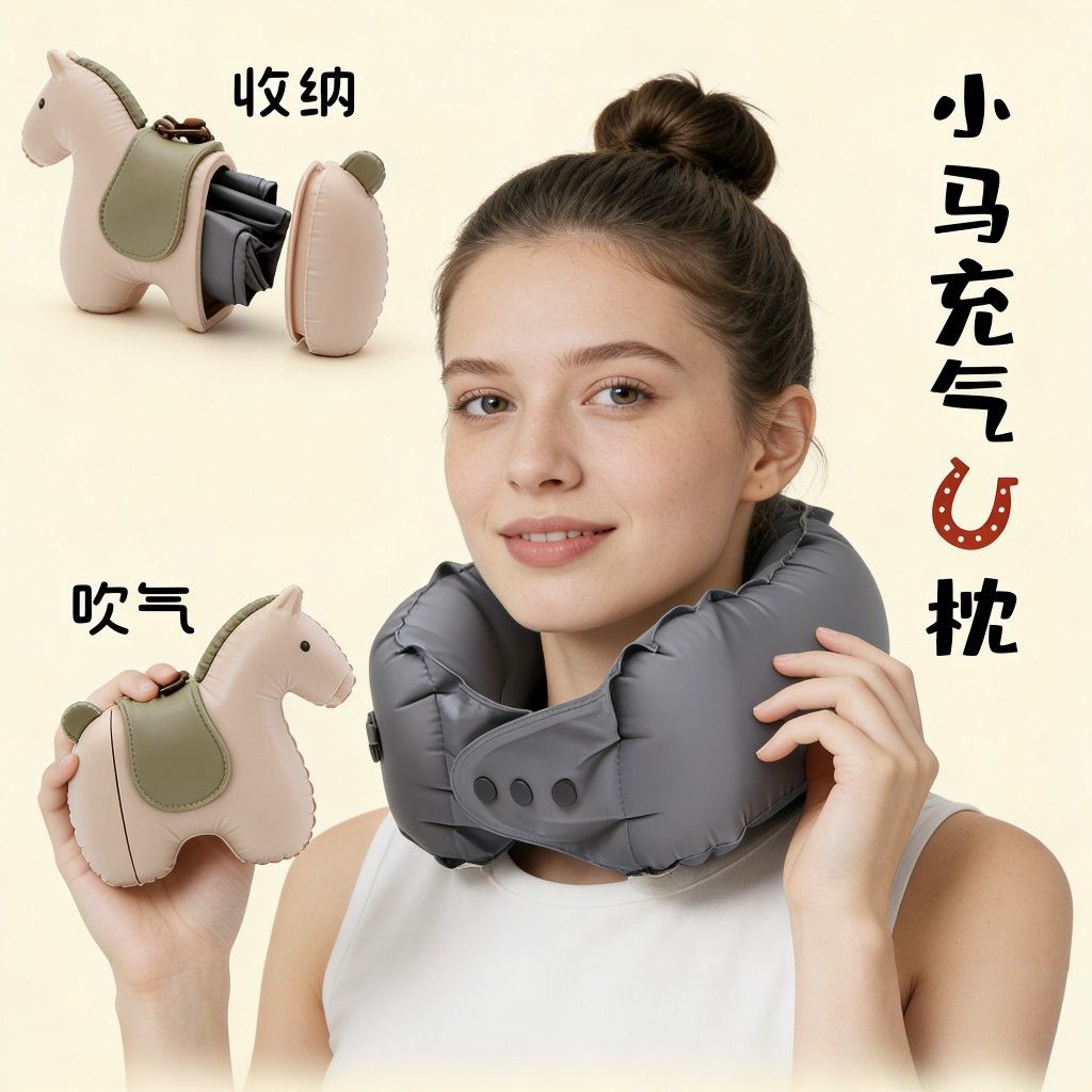 Xiaoxiang portable press-to-inflate U-shaped travel neck pillow
