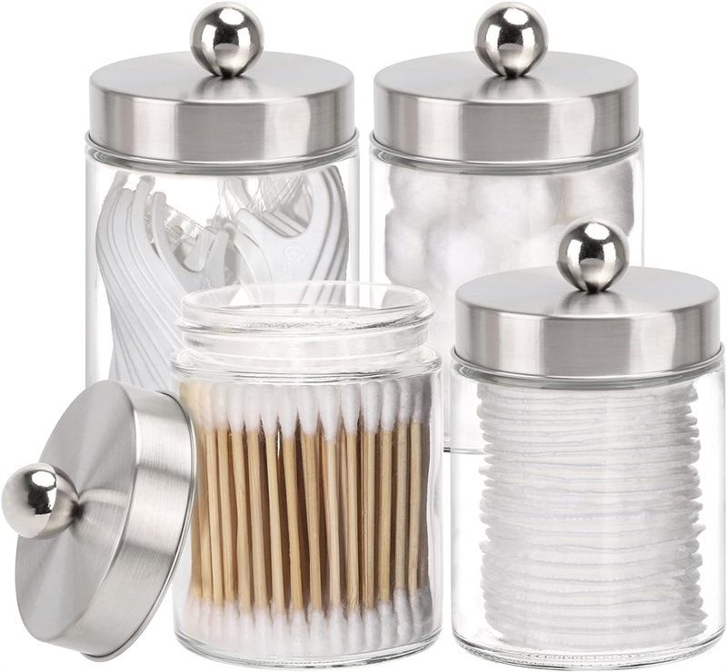 Glass bottle bathroom storage set