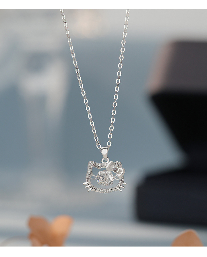 Sterling silver 999 zircon cat pendant necklace
