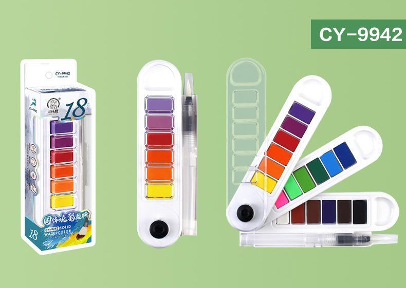 Fan-shaped solid watercolor set, 12/24/36 colors, portable