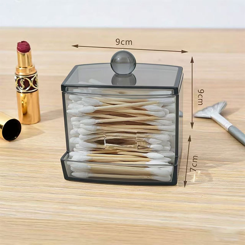 Acrylic Cotton Swab Storage Box, Transparent Gray Stackable Cosmetics Organizer