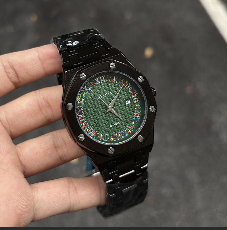 Men's quartz watch waterproof roman numerals steel strap