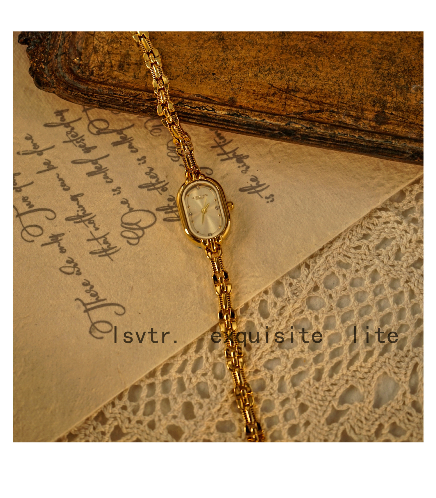 LSVTR Vintage-Damenuhr in Gold mit Mini-Armband
