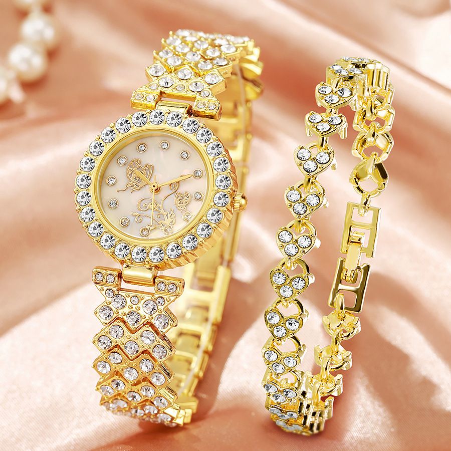 Women's quartz watch with rhinestone detail and Roman numerals