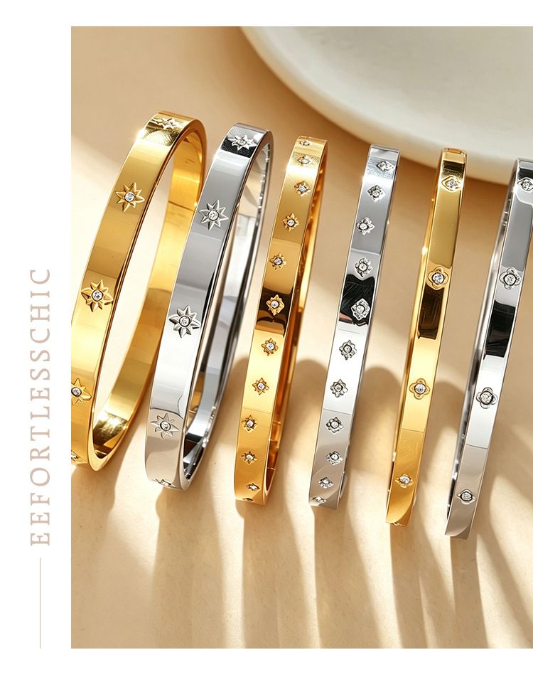 Titanstahl-Armband mit Sechsstern-Verschluss, 18k vergoldet
