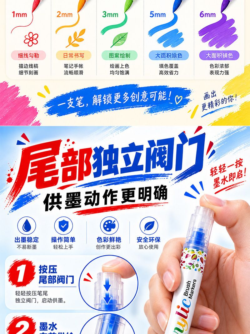 Acrylic marker set soft tip children's drawing