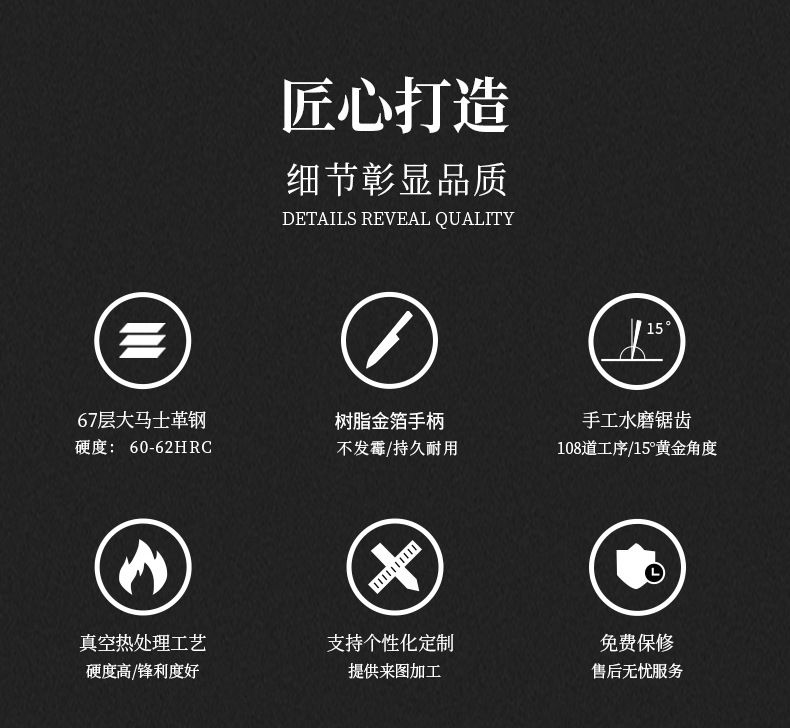 Yangjiang Şam bıçağı VG10 çelik, reçine sap, bıçak seti