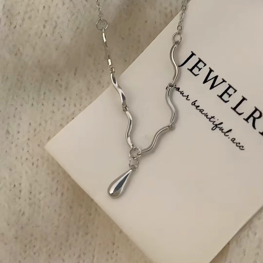 Silber Wassertropfen Welle Halskette, Schlüsselbeinkette
