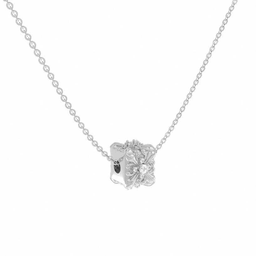 Iris flower design silver necklace, geometric
