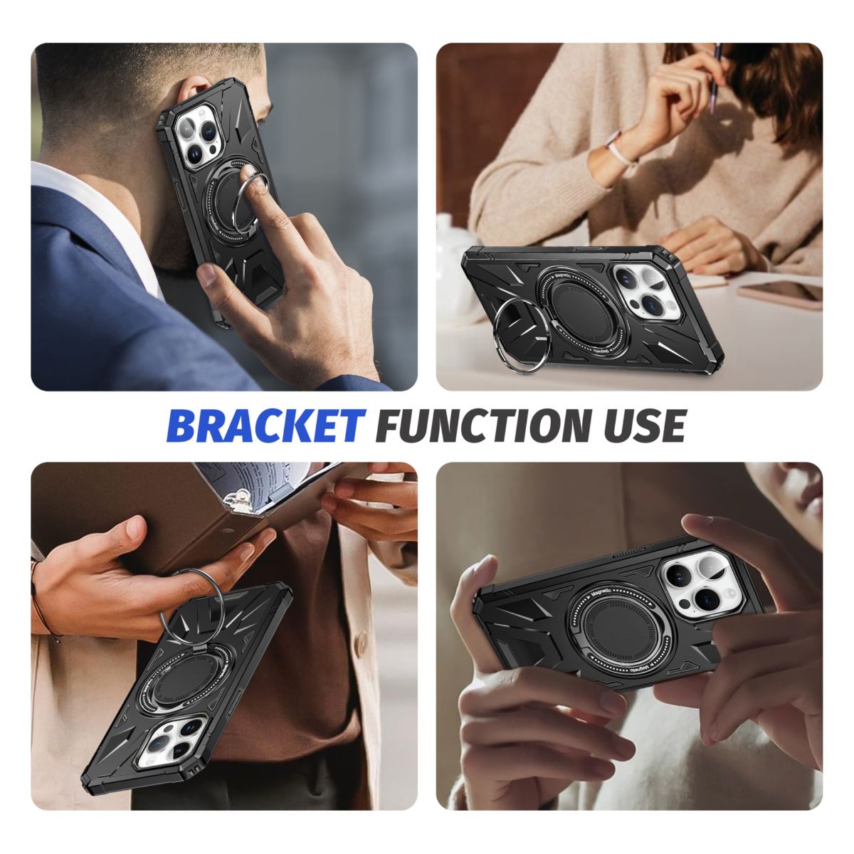 Phone case for iPhone 15 Pro Max, magnetic stand, PC+TPU