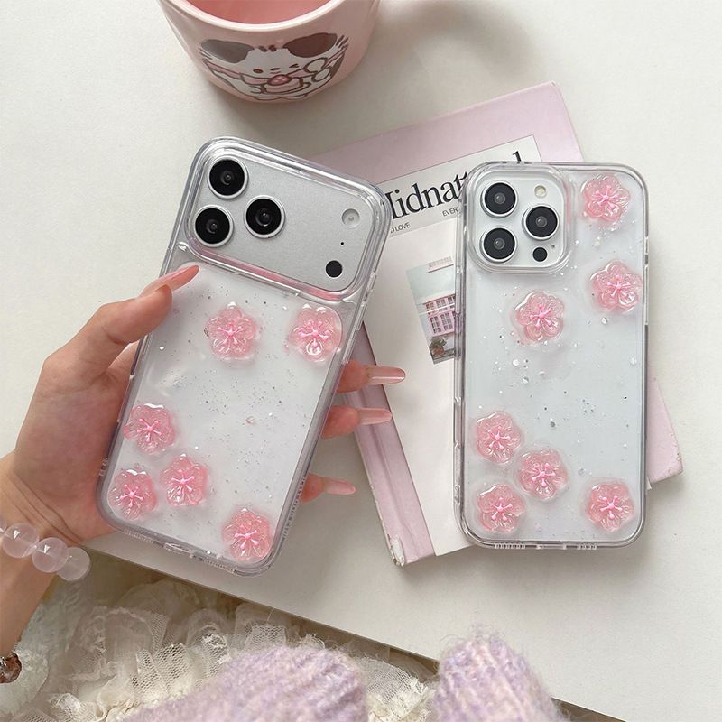 Apple iPhone 17 Pro pembe kiraz çiçeği şeffaf kılıf