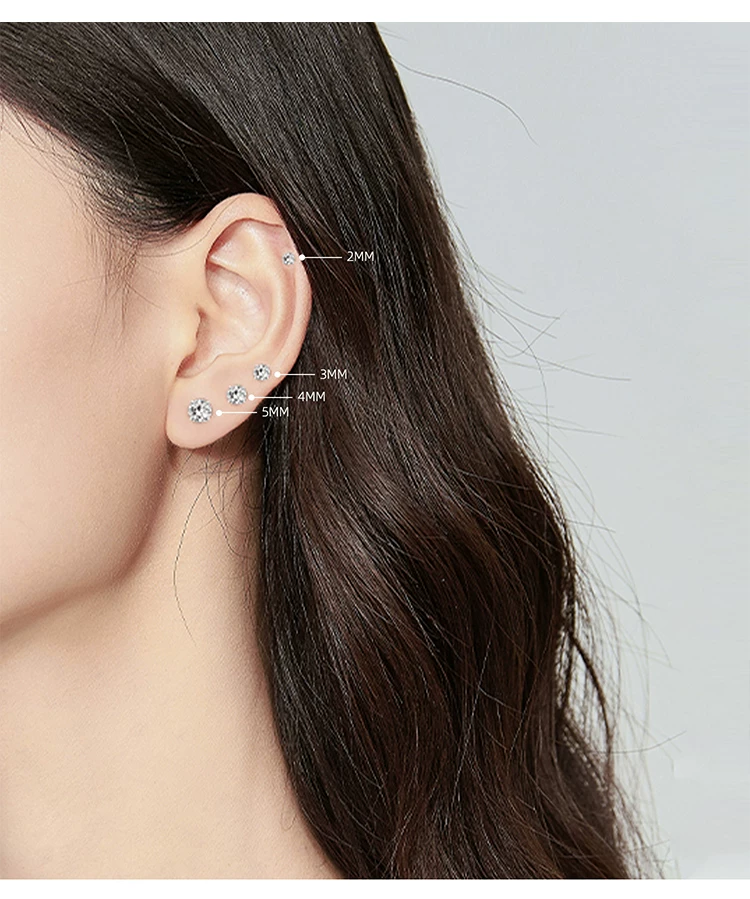 999 Silber-Ohrstecker mit Zirkonia, schlafgeeignet