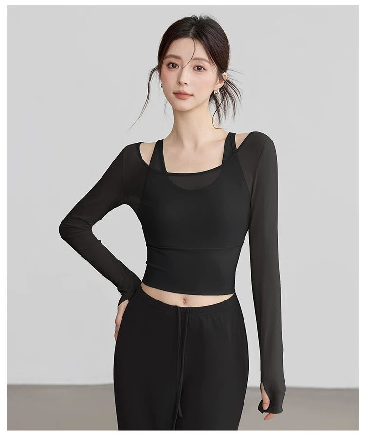 Kadın yoga seti mesh uzun kollu gögüs pedli